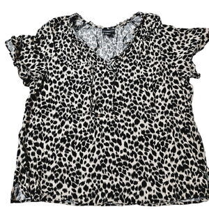 Liz Claiborne Womens Animal Print Blouse Multi-Color Size XL 100% Rayon Short Sl
